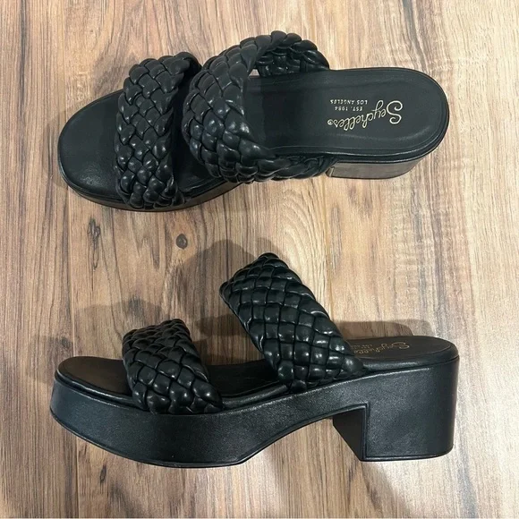 Anthropologie Seychelles Black Braided Platform Heeled Sandals - Picture 2 of 15